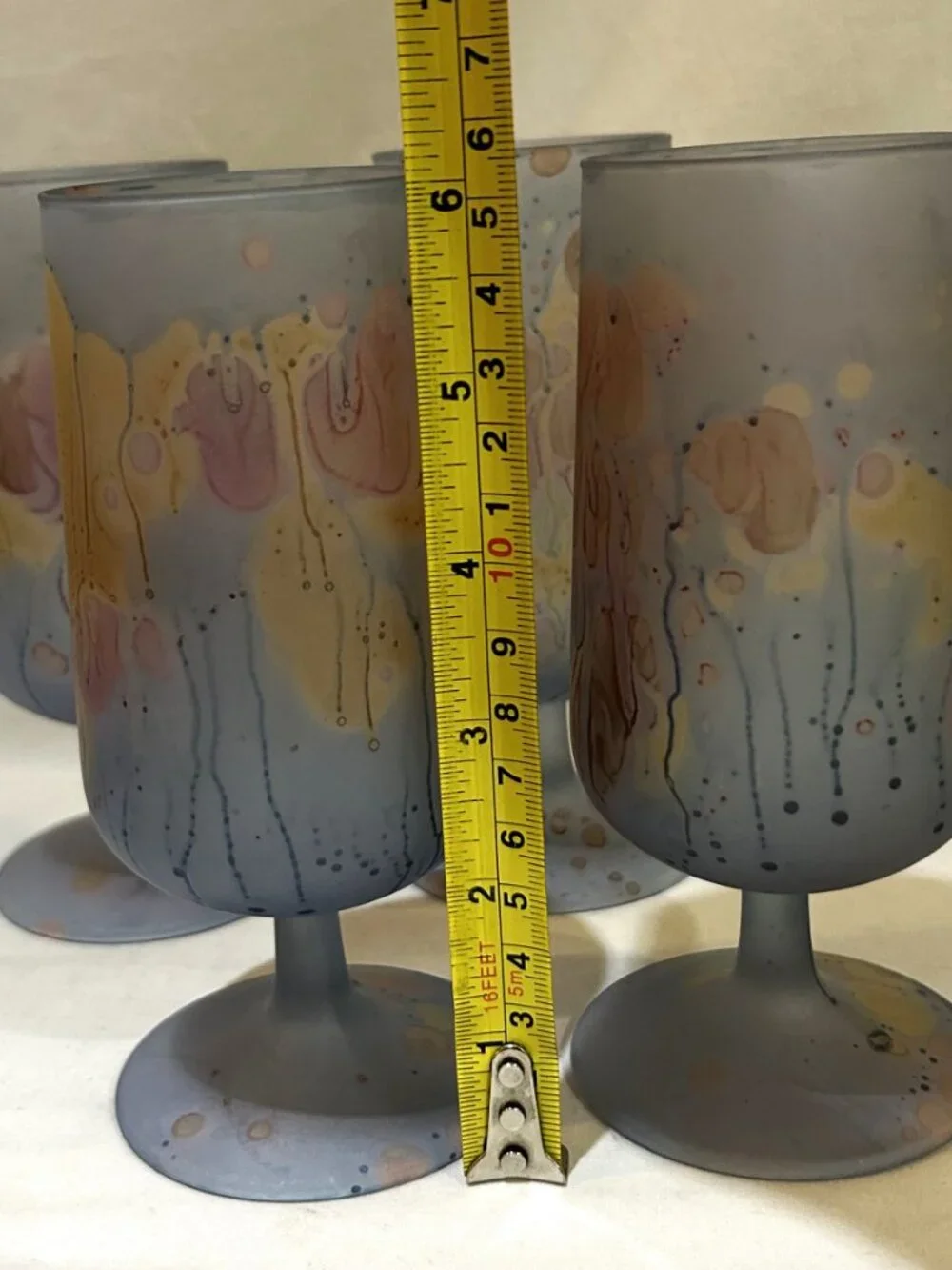 Reuven Glass Art Nouveau Hand Made Stem Wine Glasses Frosted Finish
